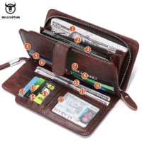 BULLCAPTAIN-Portefeuille-Long-en-Cuir-pour-Homme-Pochette-Porte-Cartes-de-Cr-dit-Porte-Monnaie-3