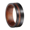 Bague en bois de santal rouge et bande d'incrustation en tungstène, 8mm