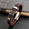 Bracelet vintage en cuir marron et acier Inoxydable