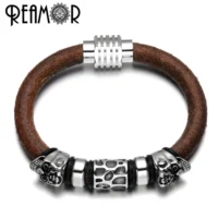 REAMOR-Bracelets-en-acier-inoxydable-pour-hommes-breloques-t-te-de-mort-perles-cuir-v-ritable-3