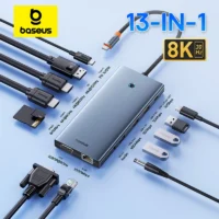 Bas192-Adaptateur-HUB-Compatible-USB-Type-C-vers-HDMI-13-en-1-DP-4K-60Hz-120Hz