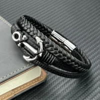 Bracelet-en-cuir-multicouche-en-acier-inoxydable-pour-hommes-bracelets-fermoir-magn-tique-breloque-croix-bijoux