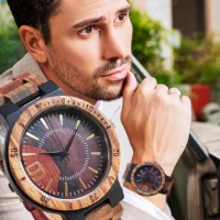 Montre-en-Bois-Color-pour-Homme-Horloge-de-Luxe-Quartz-Cadeau-Personnalis-pour-Mari